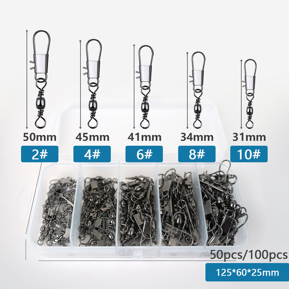 Fishing Lure Box - 50/100pcs Box Barrel Snap Swivel Fishing